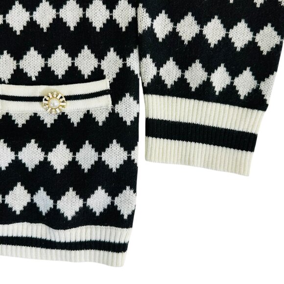 Elie Tahari Women's Size L Diamond Pattern Black Ivory Cardigan Sweater NWT - Picture 5 of 9